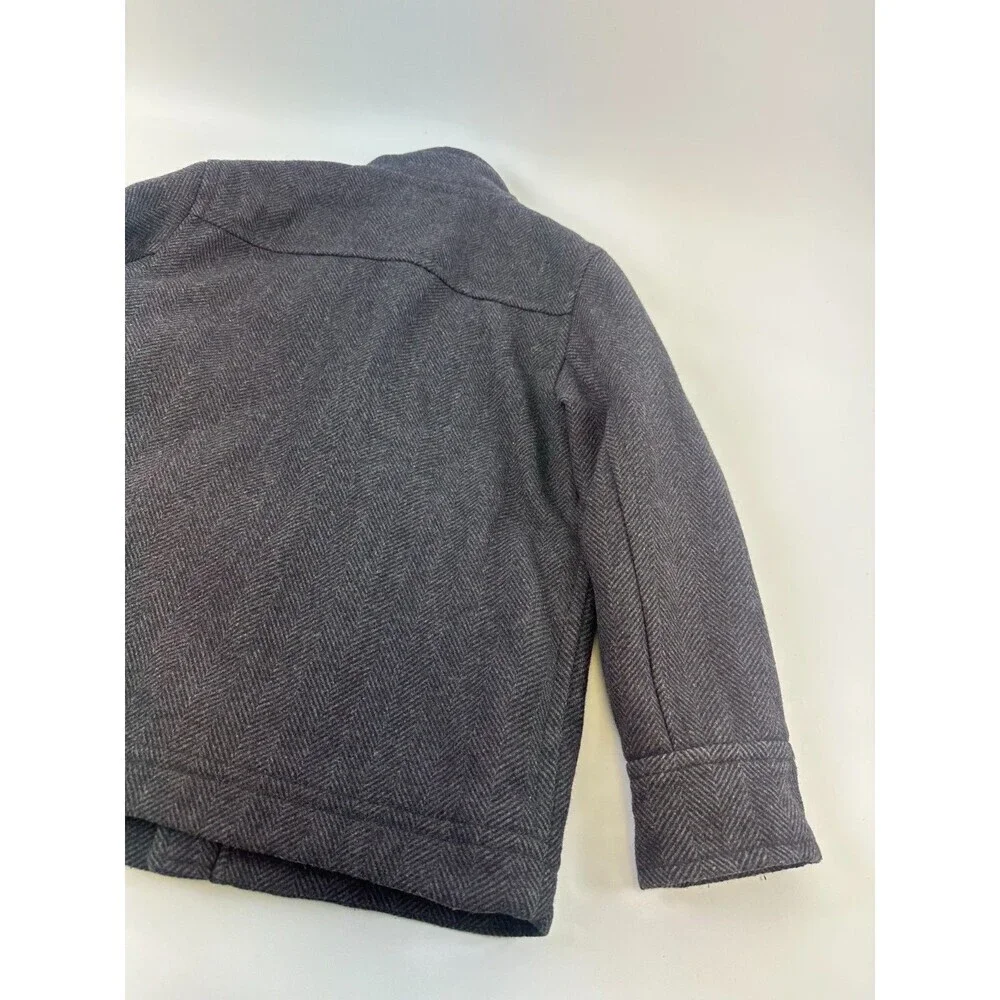 Gap Kids Boys Gray Herringbone Coat Zip Wool Blend Snap Mock Neck Kids Small 6-7